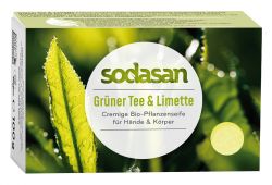 Органическое антибактериальное мыло-крем для лица и тела Зеленый чай-Лайм, 100 г